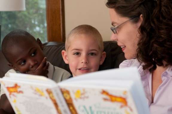 mom reading a book