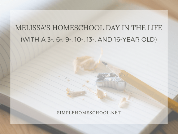 Melissa's Homeschool Day in the Life (with a 3-, 6-,9-,10-,13-, and 16-year-old)
